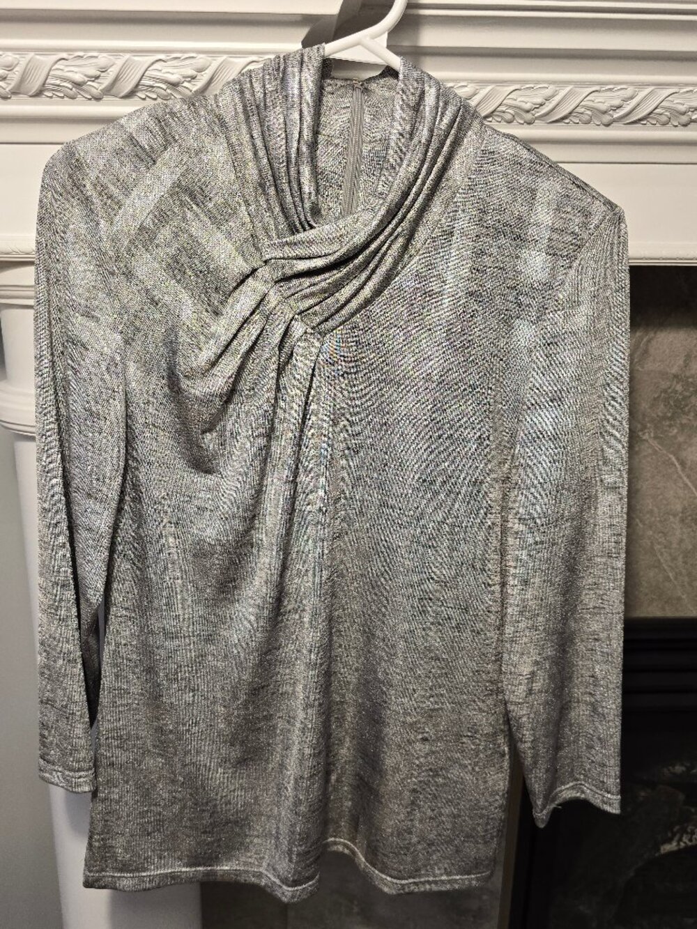 Calvin Klein Marled Knit Cowl Neck Long Sleeve Top Silver Blouse small